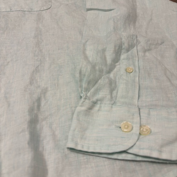 Brooks Brothers 100% Irish‎ Linen Button Up Long Sleeve Shirt Men’s XL Aqua Blue - Picture 3 of 4